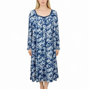 Eileen West Blue Floral Nightgown Relaxed Lace Ruffle Midi Ballet Gown Size 1X